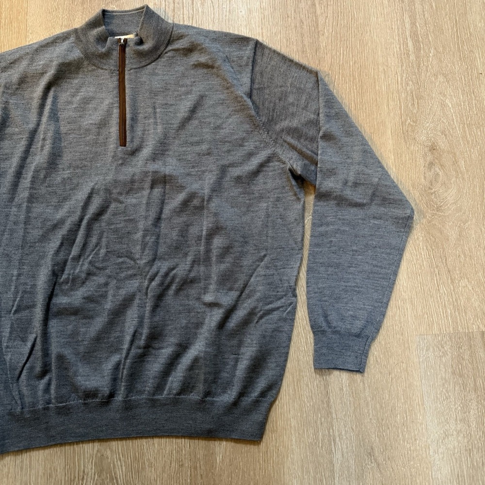 Peter Millar Sweater Mens XL Gray Merino Wool Quarter Zip Mock Neck Pullover - Picture 3 of 8